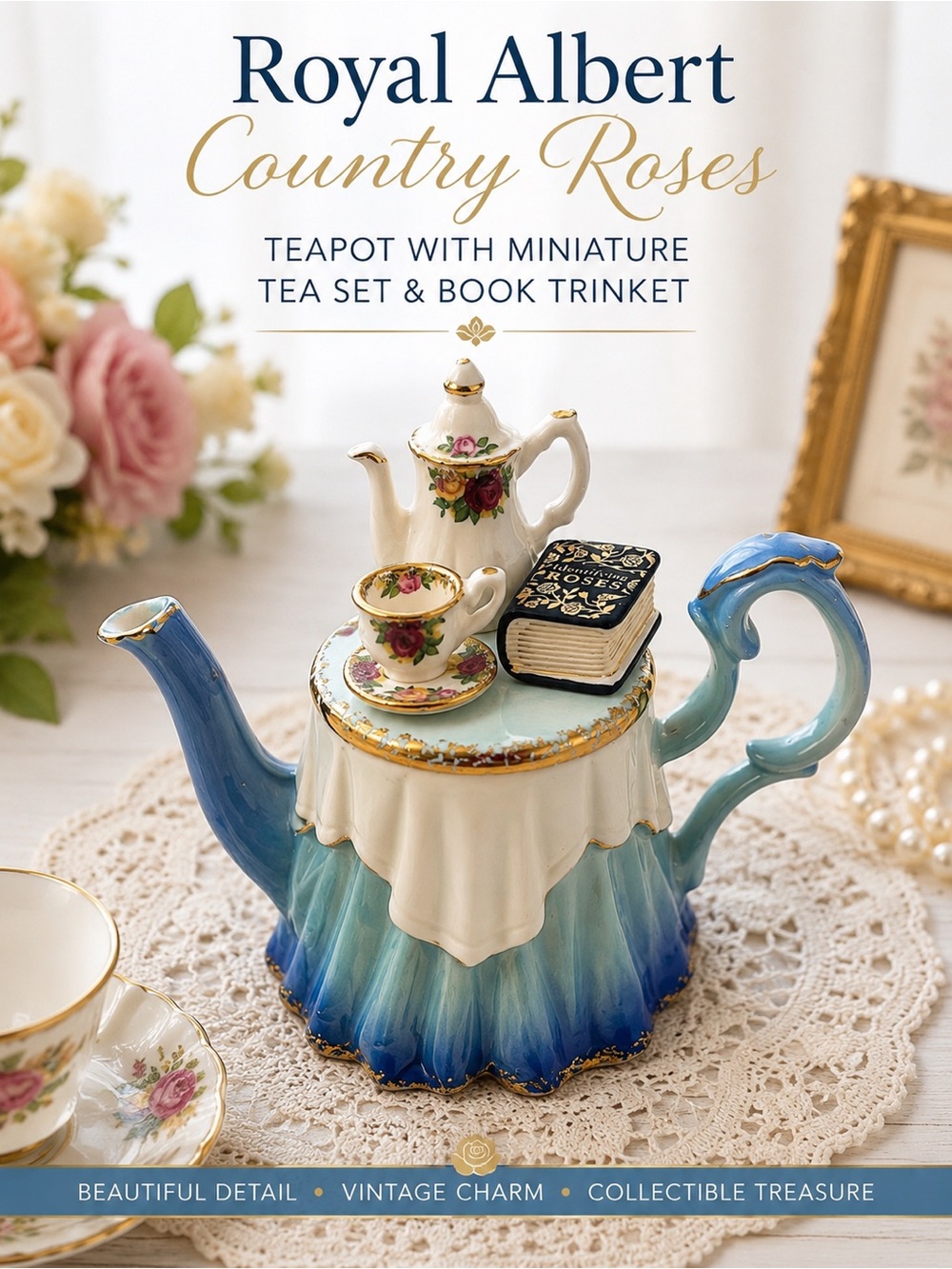 Vintage Royal Albert Old Country Roses Decorative Teapot | Cardew Mini Tea Set